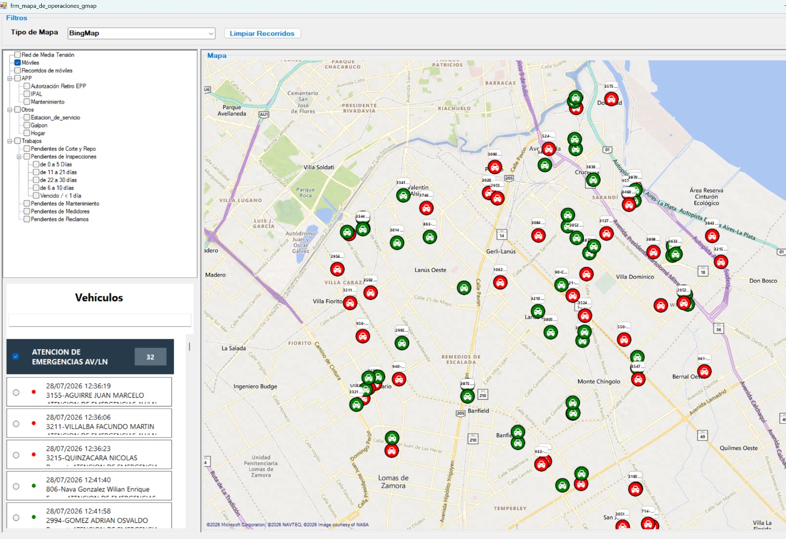 Detalle de móvil en el mapa de operaciones